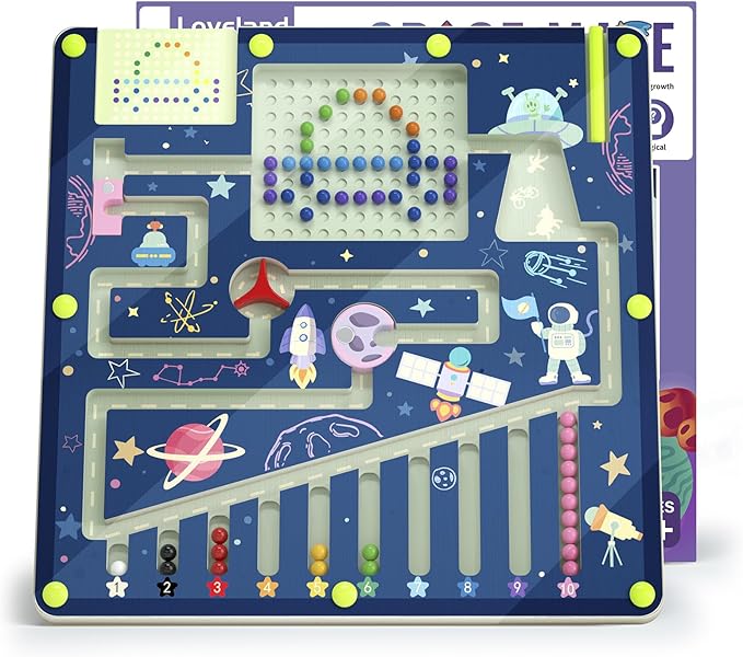 Magnetic Color and Number Space Maze Level 3– Montessori Wooden Puzzle Toy for Toddlers, Preschool Learning Activity for Fine Motor Skills, Educational Gift for Kids Ages 3+