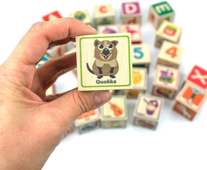 QUOKKA Wooden Blocks for Toddlers 1-3 - 26 ABC Learning Baby Blocks for Kids 3-5 Year Olds Stacking Alphabet Wood Toys for 2-4 yo - Educational with Letters Numbers - Updated Edition