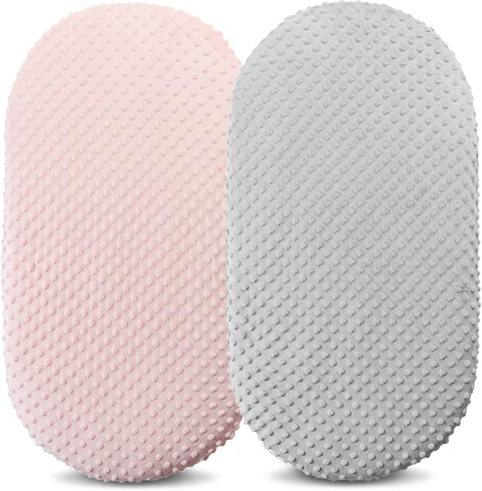 Owlowla Bassinet Sheet Set,Ultra Soft Minky Cradle Sheets Universal Fitted Bassinet Pad/Mattress for Baby Boys Girls(Grey/Pink)