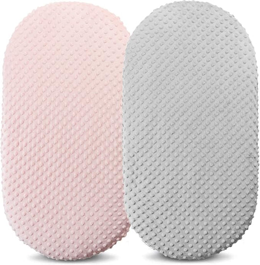 Owlowla Bassinet Sheet Set,Ultra Soft Minky Cradle Sheets Universal Fitted Bassinet Pad/Mattress for Baby Boys Girls(Grey/Pink)