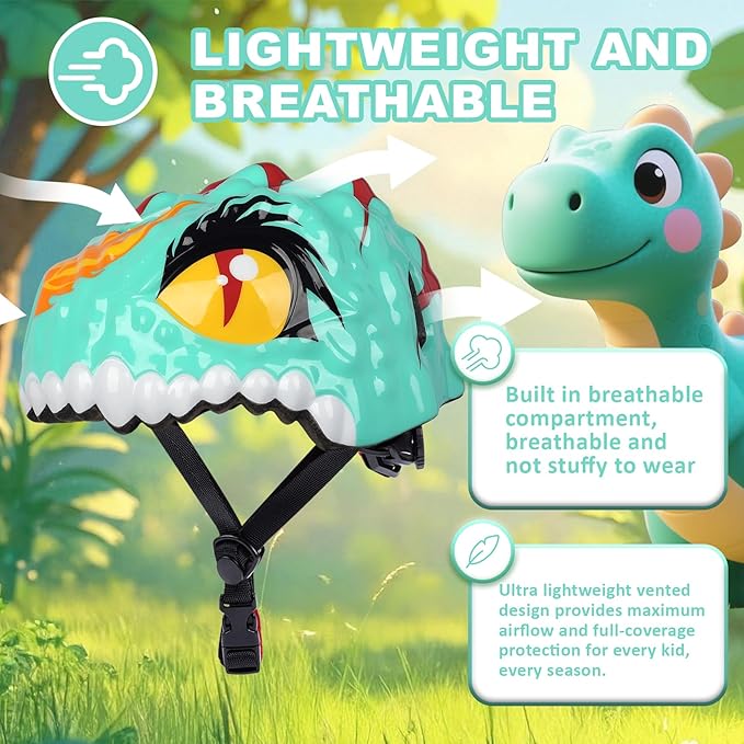 Toddler Kids Bike Helmet,3D Dinosaur Helmets for Boys Girls Infant/Baby to Children 1/2/3/4/5/6/7/8 Years Old Lightweight Adjustable Multi-Sports Bicycle Scooter Skateboard Skating Cycling