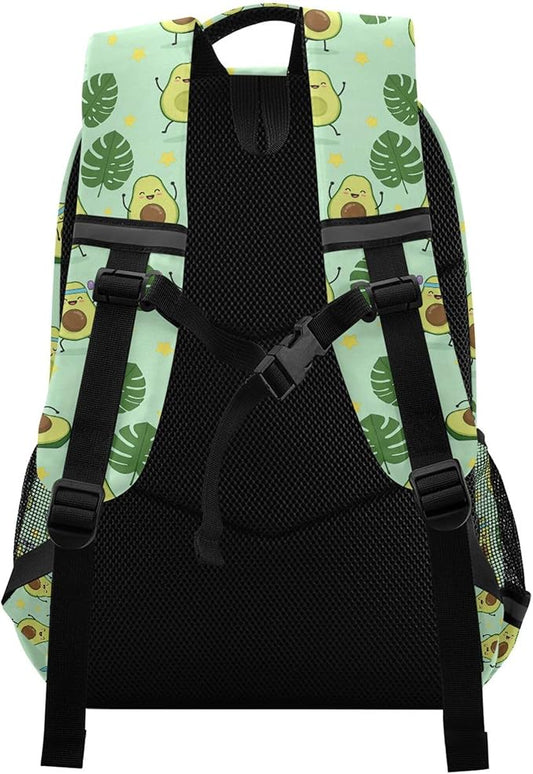 MNSRUU School Backpack with Chest Strap, Green Avocado Palm Leaf Star Laptop Backpack, Travel Hiking Backpack for Boys Girls, Rucksack, Knapsack
