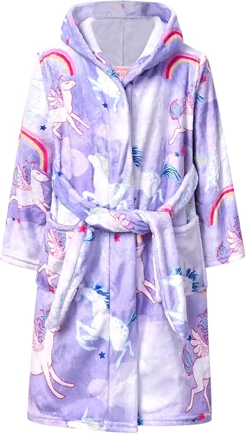 QPANCY Girls Robe Kids Bathrobes Soft Plush Fleece Pajamas Sleepwear