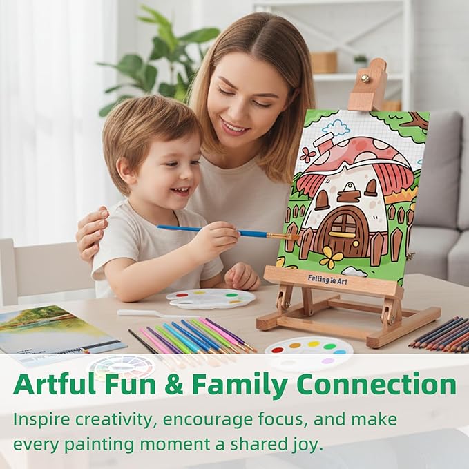 Falling in Art 52Pcs Acrylic Paint Set with Table Easel, Art Painting Kit with Acrylic Paints, Canvas Panels, Paintbrushes, Canvas Supplies Kit for Kids, Adults, Beginners, and Artists, Green