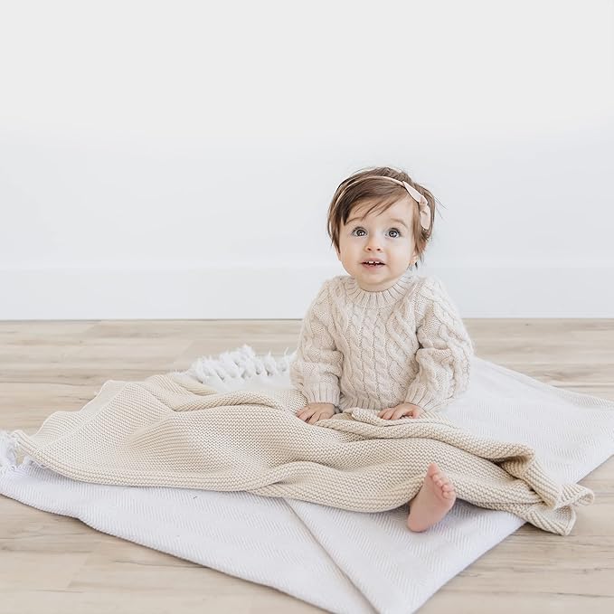 Natemia 100% Organic Cotton Knitted Baby Receiving Blanket for Newborn, Infant & Toddler – Ultra Soft 30" x 40" Crib, Stroller & Nap Time Cover for Boys and Girls – Baby Cotton Blanket