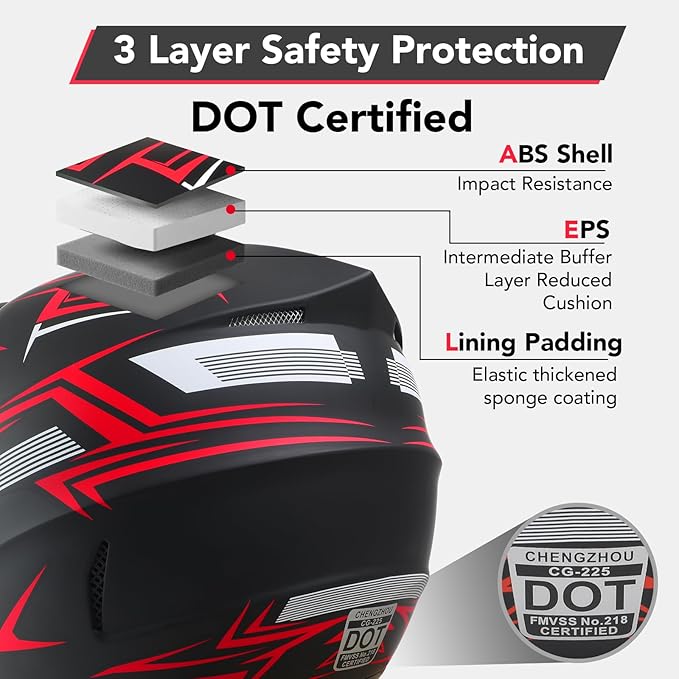 Youth Dirt Bike Helmet,Kids Motocross Full Face Helmets,Mountain Bike BMX MX ATV Girls Motorcycle Helmet for Kids 8-14 with(Goggles,Gloves,Mask) 4-Pcs Set,DOT Approved(Red,M)