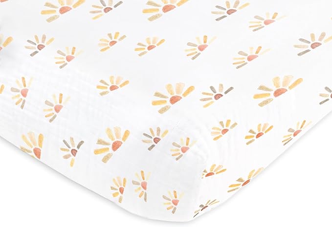 SwaddleDesigns Softest Cotton Muslin Fitted Crib Sheet, Toddler Sheet for Boys & Girls, Fits Standard Crib Mattress (28 x 52 inches), Watercolor Sunny Days