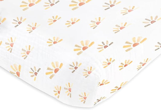 SwaddleDesigns Softest Cotton Muslin Fitted Crib Sheet, Toddler Sheet for Boys & Girls, Fits Standard Crib Mattress (28 x 52 inches), Watercolor Sunny Days