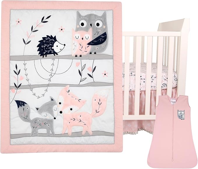 Lambs & Ivy Forever Friends 4-Piece Nursery Crib Baby Bedding Set - Blue, Pink