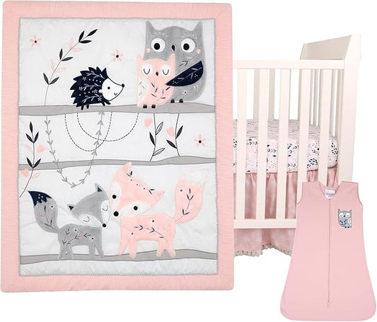 Lambs & Ivy Forever Friends 4-Piece Nursery Crib Baby Bedding Set - Blue, Pink