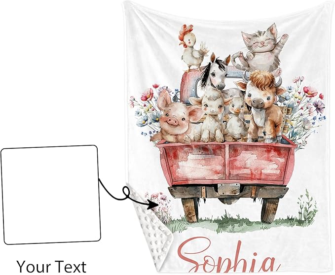 Custom Baby Crib Bedding Set, Personalized Name Animal Truck Design Crib Set 3 Pcs, Soft Double Layer Blanket, Crib Sheet & Room Rug, Ideal Nursery Decor Gift for Baby Girls Boys