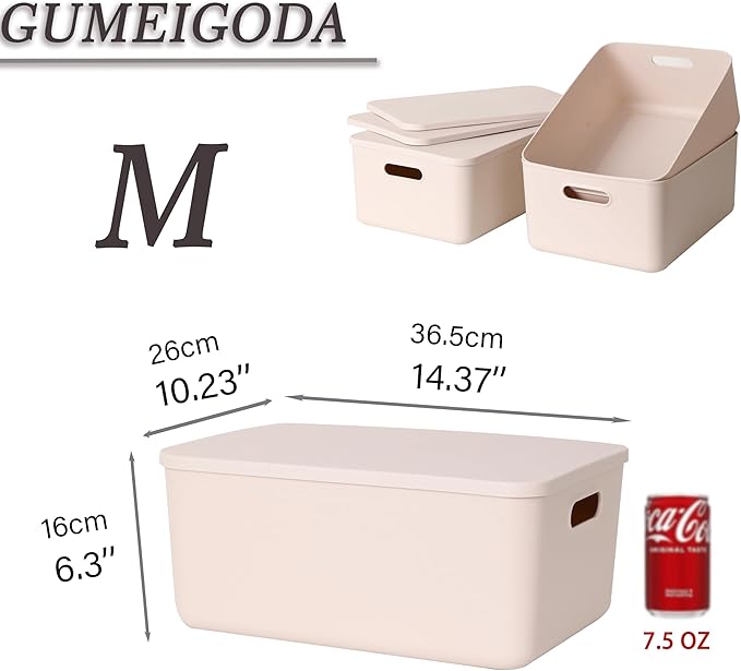 GUMEIGODA Plastic Storage Bins with lids,Storage Baskets,Container with handle,Storage Organizer Bins for Shelves,Office,Bedrooms,Closets, Cabinets(Gray, 3M)