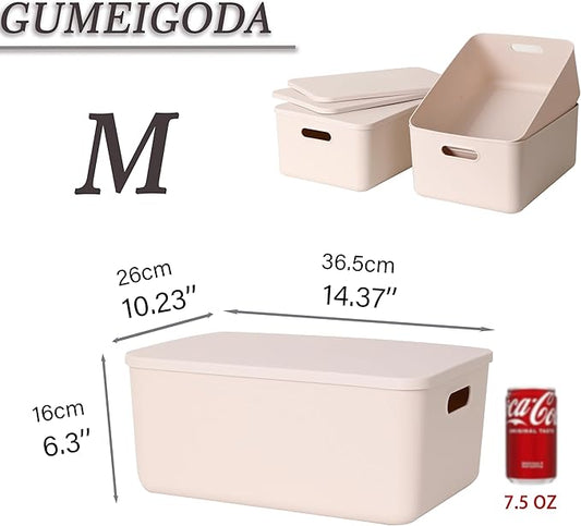 GUMEIGODA Plastic Storage Bins with lids,Storage Baskets,Container with handle,Storage Organizer Bins for Shelves,Office,Bedrooms,Closets, Cabinets(Gray, 3M)