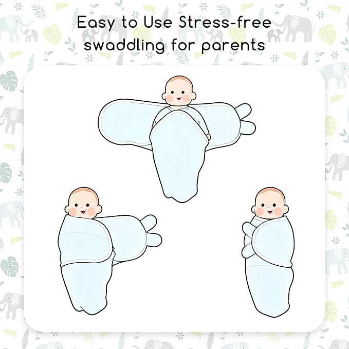 Baby Swaddles for Newborn Organic Cotton,Soft & Snug Newborn Velcro Swaddle 0-3 Months Sleep Sack Helps Calm Startle Reflex, 2-Pack Wrap Nursery Swaddling Blankets Sage Elephant