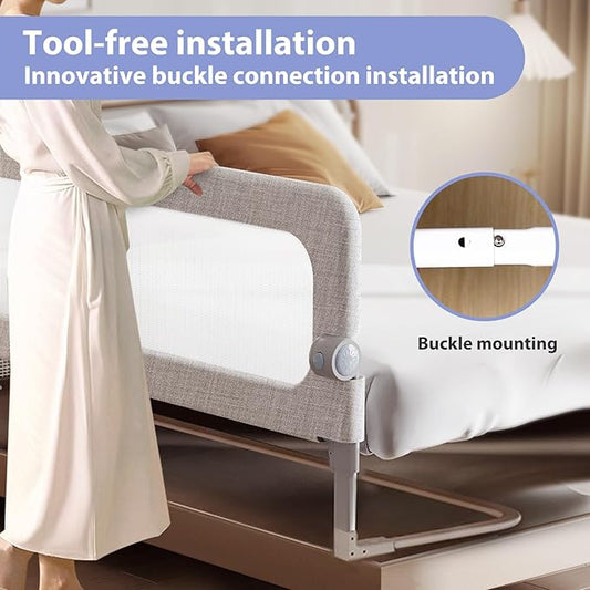Toddler Bed Rail Guard for Baby - Toddlers Bed Rail for Queen Full King Twin Crib Bunk Size Bed Adjustable Heights & Foldable Portable Bedrail Extra Tall Child Safety Side Railing Guards for Kids(59")