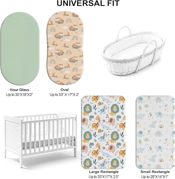 Baby Bassinet Sheets for Baby Boy Girls,4-Pack Fitted Bassinet Sheets Set Compatible with Halo Bassinest Swivel Sleeper,Baby Delight,Angelbliss,32"X16" (Animal World)