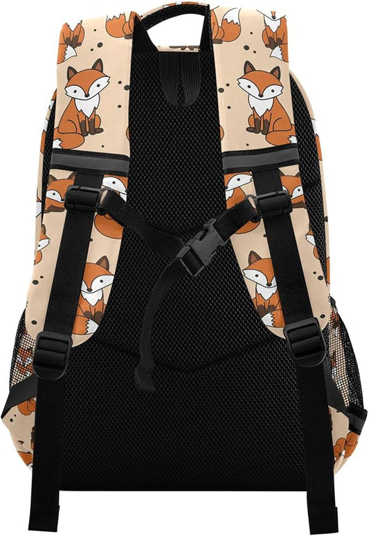 MNSRUU School Backpack with Chest Strap, Cute Fox Laptop Backpack, Travel Hiking Backpack for Boys Girls, Rucksack, Knapsack