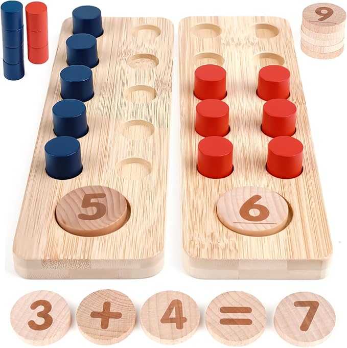 DINORUN Montessori Toys for 3 4 5 Year Old Boy Girl Birthday Gifts - Wooden Counting Peg Board for Kids 3-5, Math and Numbers Manipulatives Materials for Preschool Learning Activities