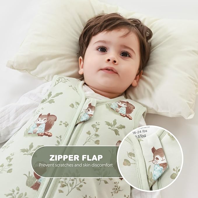 Mosebears Sleep Sack Baby Winter Wearable Blanket with 2-Way Zipper,2.5 TOG Cotton Sleep Sack Unisex(Green Animal,18-24 Months)