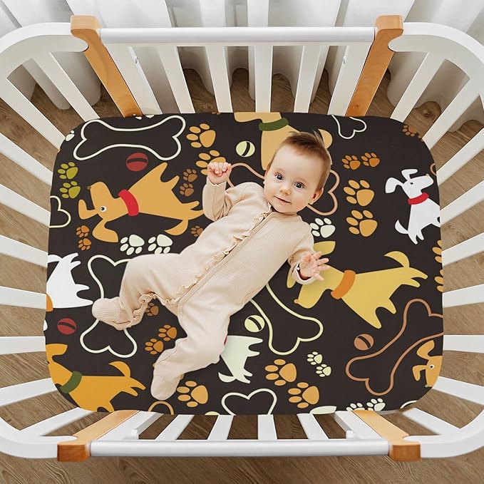 ATTX Fitted Crib Sheet Cute Cartoon Dog Paw Bone Baby Sheets for Standard Crib Toddler Mattress Cover, Soft Microfiber Breathable Mattress Cover,27" x 39" x 5"