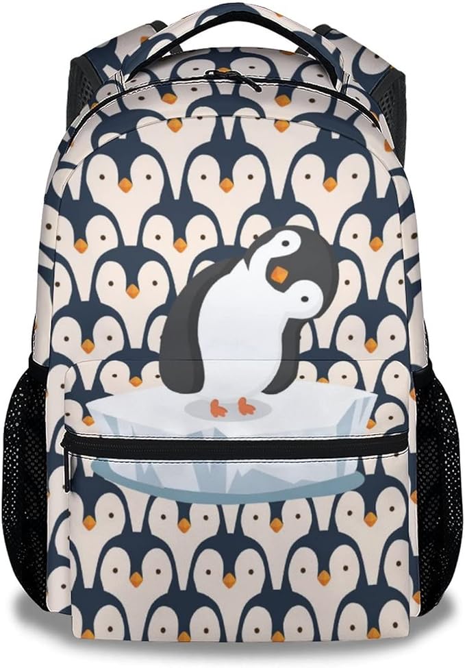 COOPASIA Cute Penguin Backpack, 16 Inch Animal Theme Bookbag with Adjustable Straps, Durable, Lightweight, Large Capacity, School Backpack for Kids Girls Boys