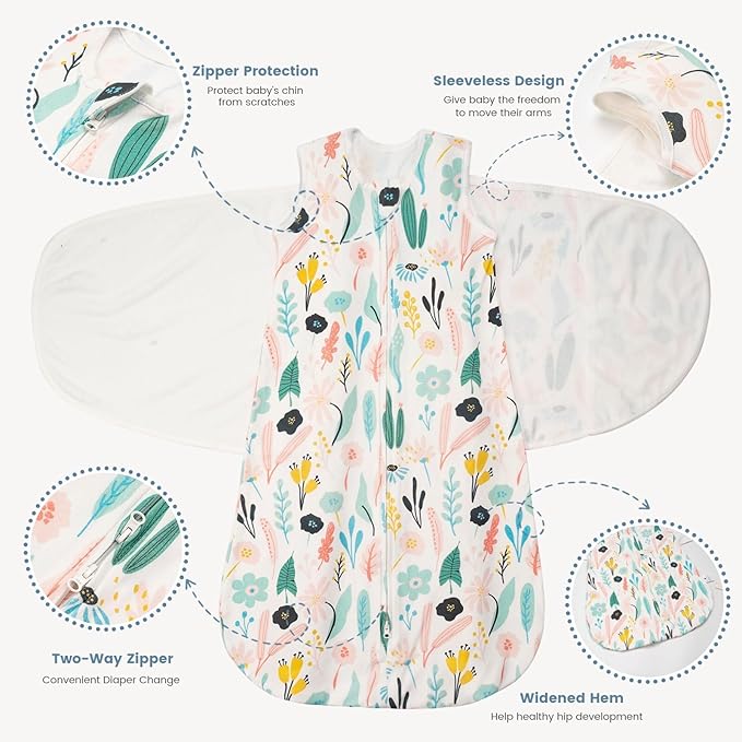 ZIGJOY Sleep Sack Swaddle 1.0 Tog Baby Wearable Blanket 100% Cotton Baby Swaddle Blanket for Newborns 6-12 Months Green&Tropical Rainforest