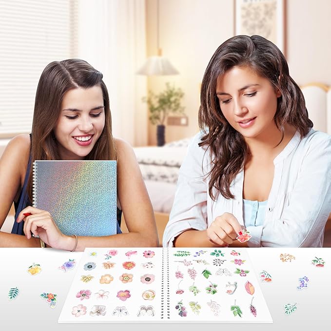 Dajino Large Reusable Sticker Book Collecting Album 8.5×11 Inch Sticker Storage Collection Organizer Book for Adult with 40 Sheets Letter Size Blank Release Paper and Holographic Cover (Dot)