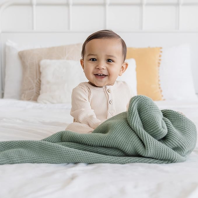 Natemia 100% Organic Cotton Knitted Baby Receiving Blanket for Newborn, Infant & Toddler – Ultra Soft 30" x 40" Crib, Stroller & Nap Time Cover for Boys and Girls – Baby Cotton Blanket