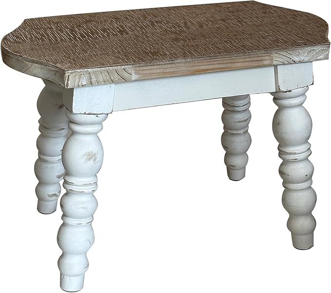 dwellington Wooden Bathroom Farmhouse Step Stool, Wood Foot Stool for Adults Kids, Bedside Step Plant Stand for Kitchen