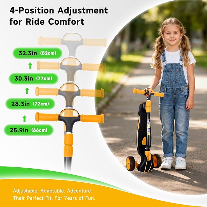 Nattork Kids Scooter for Age 3-8, Toddler Scooter with 4 Adjustable Height for Boys & Girls, Light Up 3-Wheels Foldable Kick Scooter, Lean to Steer, 120LB Weight Capacity