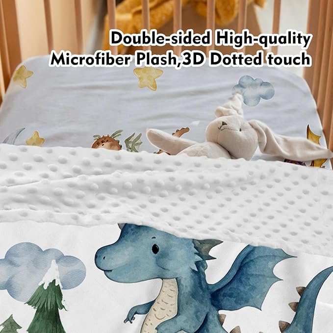 Custom Baby Crib Bedding Set,Personalized Name Blue Dinosaur Pattern Nursery Bed Set 4 Piece,Baby Blanket Fitted Sheet Nursery Rug Wall Art Set,Custom Room Decor Idea Gift for Newborns Boys Girls