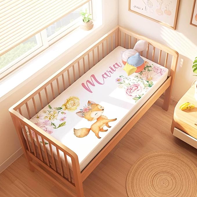 Personalized Fox Baby Crib Bedding Set for Girls – Custom Name 3-Piece Nursery Bedding with Blanket, Fitted Crib Sheet & Pillowcase – Soft Baby Bedding for Newborn Infant Toddler