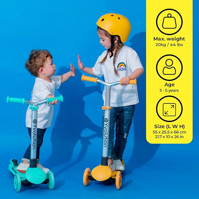 Yvolution Y Glider Air Scooter for Kids, 3 Wheel Scooter for Toddlers 4 Adjustable Height Glider with Kick Scooters, Lean to Steer with LED Flashing Light for Children Ages 3+ Years Old