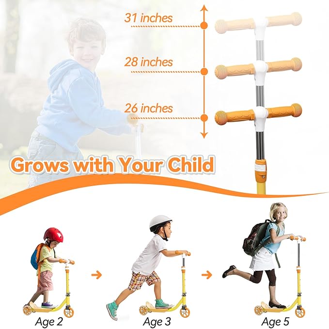 Toddler Scooter, Scooters for Kids Age 3-5, Boy Girl Gift 3-Wheel Kick Scooter with LED Light Up Wheels, Adjustable T-Bar Handle, Cute Deck, Safe Smooth Riding Outdoor, Max 100 lbs, Xmas Box Wrapped