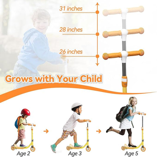 Toddler Scooter, Scooters for Kids Age 3-5, Boy Girl Gift 3-Wheel Kick Scooter with LED Light Up Wheels, Adjustable T-Bar Handle, Cute Deck, Safe Smooth Riding Outdoor, Max 100 lbs, Xmas Box Wrapped