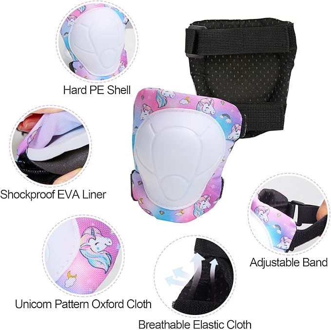 FIODAY Kids Helmet Knee Pads for Kids Unicorn Knee and Elbow Pads Wrist Guards Adjustable Protective Gear Set for Girls Boys Sports Skateboard Inline Skating Scooter