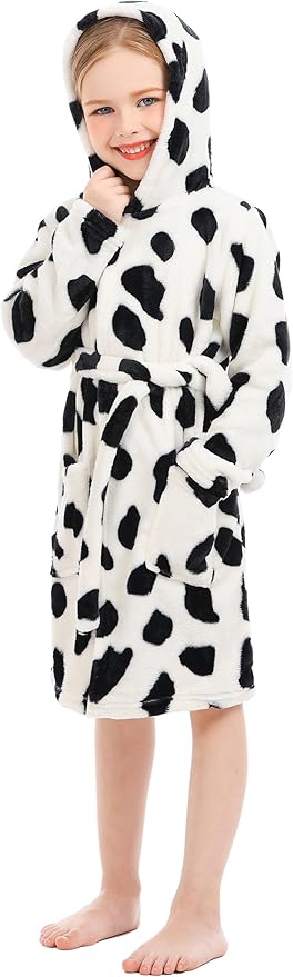 Toddler Robes Cute Pattern Bathrobe Unisex Kids Robe Baby Flannel Hoodie Pajamas Sleepwear