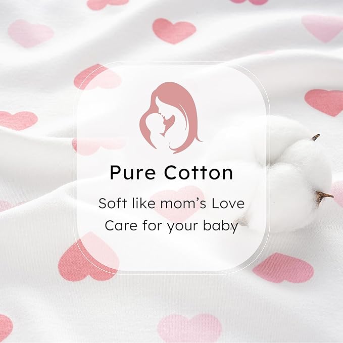 Baby Sleep Sack 0-6 Months, 100% Cotton Sleeping Sack for Newborn and Infant, 3 Pack Baby Wearable Blanket for Boy and Girl, 0.5 Tog Lightweight Double Zipper Sleep Bag Pink Heart