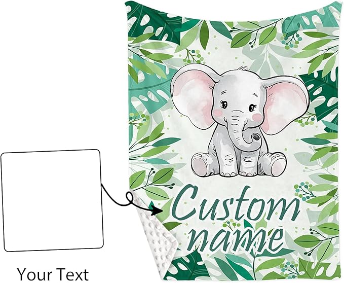 Custom Baby Crib Bedding Set,Personalized Name Green Elephant Theme Nursery Bed Set 4 Piece,Baby Blanket Fitted Sheet Nursery Rug Wall Art Set,Custom Room Decor Idea Gift for Newborns Boys Girls
