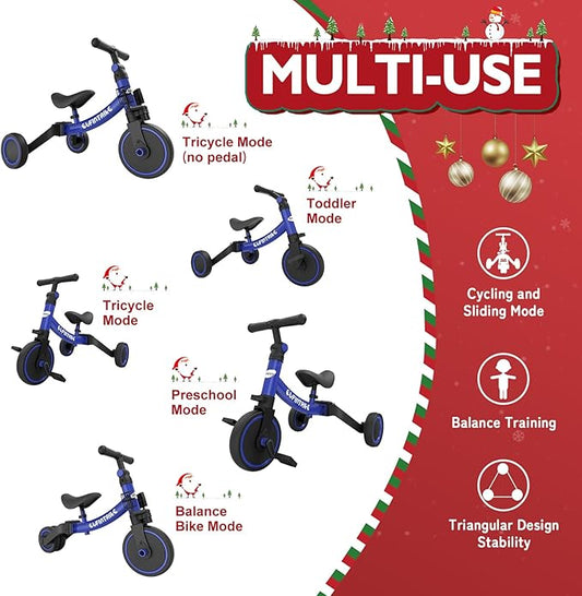 besrey 5 in 1 Toddler Bike for 1 Year to 4 Years Old Kids, Toddler Tricycle Kids Trikes Tricycle, Toys for Boy & Girl, Balance Training, Removable Pedals