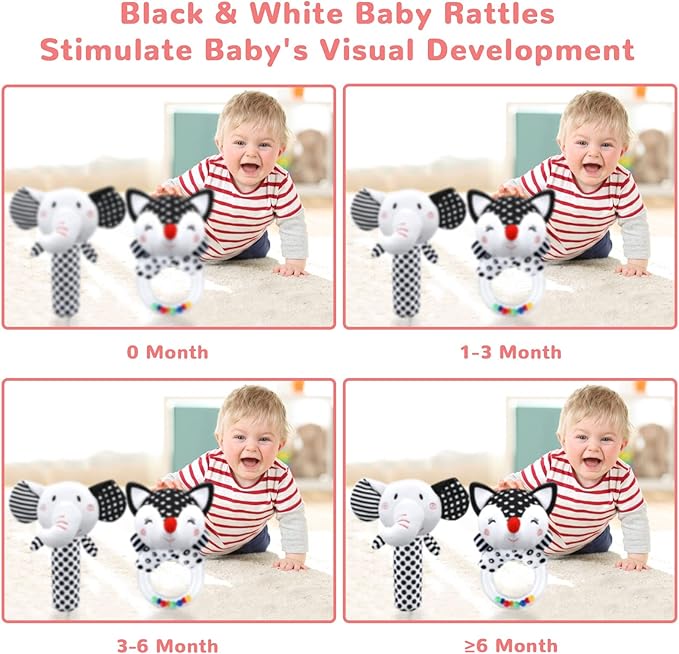 Baby Rattles 0-6 Months Baby Toys 0-6 Months, Newborn Toys 0 3 Months Brain Development, Infant Toys 0-6 Months Baby Sensory Toys Soft Rattles for Babies 0-6 Months Shower Party Gift
