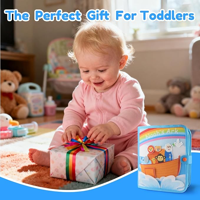 Noah's Ark Busy Book for Toddlers 1-3, Montessori Busy Board Educational Learning Toys for 1 2 3 Years Old Boy Girl Birthday Gifts,Toddler Toy Airplane Travel Essential Animals Activity Books