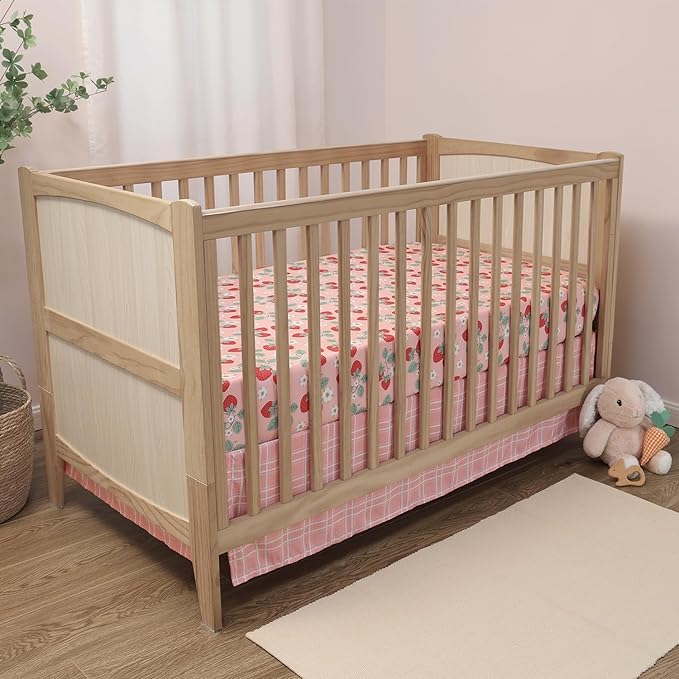 The Peanutshell Strawberry Sweet 3-Piece Baby Girl Crib Bedding Set – Pink Nursery Bedding, Crib Comforter & Decor for Newborns and Toddlers