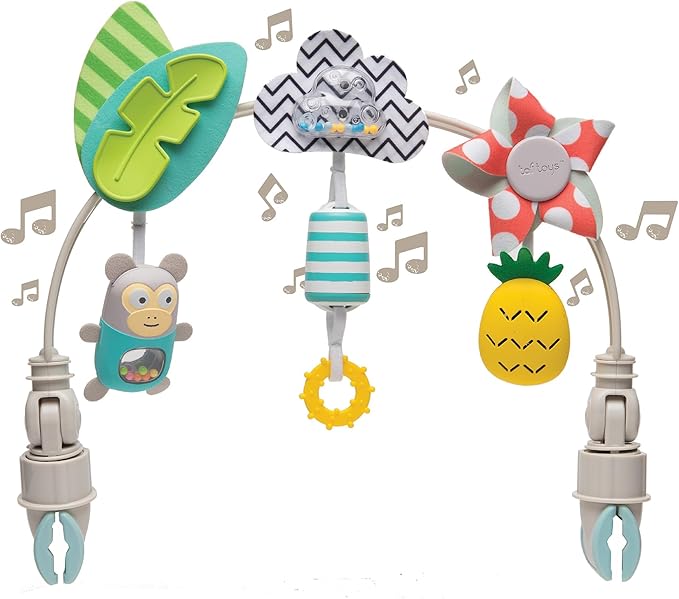 Taf Toys Tropical Arch Adjustable Infant Car Seat & Stroller Toy for Infant & Toddlers, Stroller Arch, Baby Crib Toys Clips on Prams/Car Seats/Bouncers Encourages Motor Skills & Sound Exploration