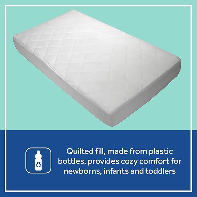 Sealy Baby Cool Comfort Cooling Breathable Waterproof Crib Mattress Protector Pad, Toddler Bed Cover, Infant and Newborn Durable Comfortable Topper, Machine Washable and Dryer Friendly, 52x28”- White