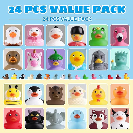 24 Rubber Ducks, Toddler Bath Toys, No-Hole Bathtub Toys for Baby Pool Toys for 18+ Months Girls Boys