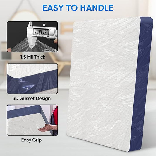 TICONN 2PK Plastic Mattress Bag for Moving Storage, Waterproof Mattress Protector Cover, Heavy-Duty Mattress Moving Supplies (1.5 mil, Queen)