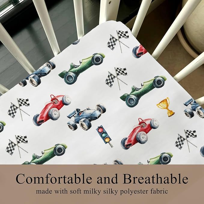 Cute Race Trophy Flag Traffic Light Baby Crib Sheet for Boys & Girls 28x52 Inch Transportation Vehicles Bed Sheet for Standard Crib and Toddler Mattress Crib Sheets Flag One Size