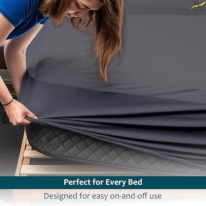 Twin XL Mattress Protector Fitted Sheet Style - Waterproof Vinyl Mattress Cover, Breathable, Bed Wetting & Spill Protection, Fits Mattresses up to 11.5" Deep (Dark Grey)