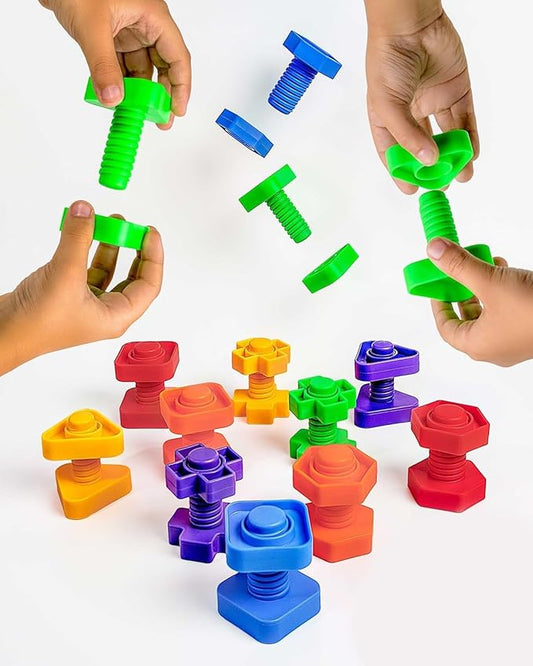 Skoolzy 24-Piece Nuts and Bolts - Montessori Motor Skill Set for 18 Month+ Kids with eBook